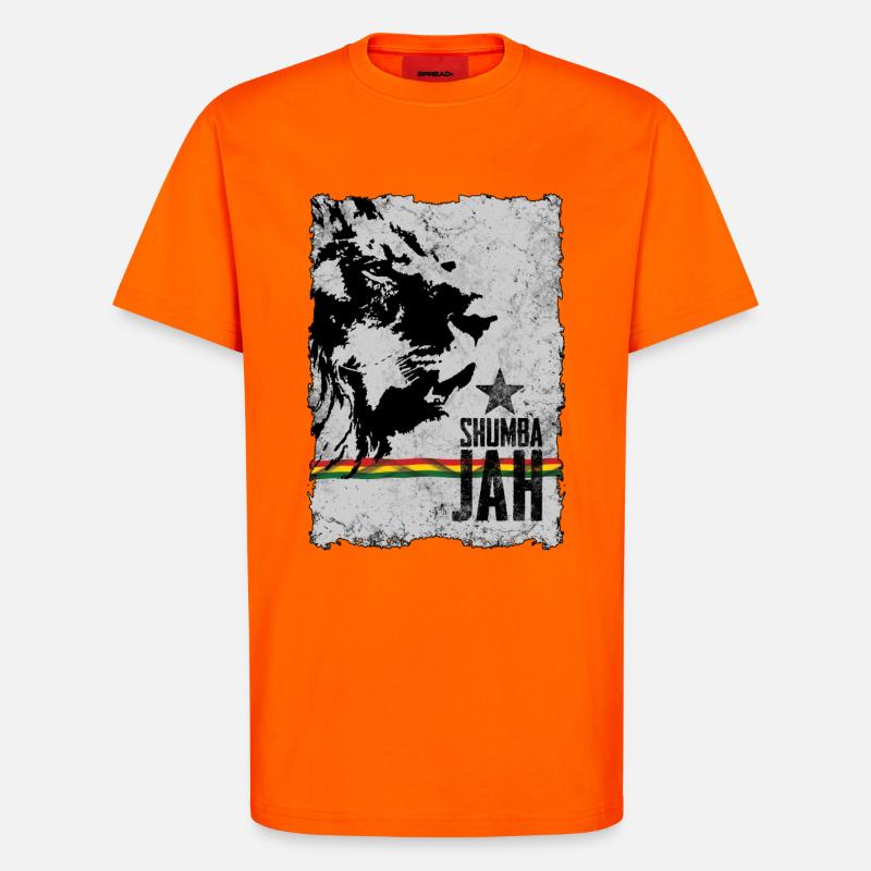 Visage de lion avec drapeau reggae - T-shirt bio décontracté fabriqué en UE - SUNSET ORANGE