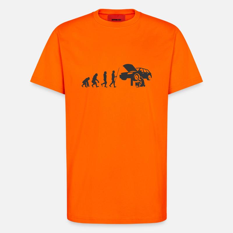 Evolution KfZ-Mechaniker Handwerker - T-Shirt - made by SPREAD - SUNSET ORANGE