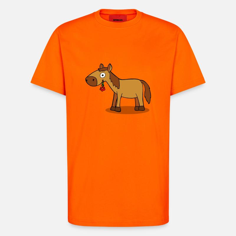 Pferd mit Blume - Comic - T-Shirt - made by SPREAD - SUNSET ORANGE