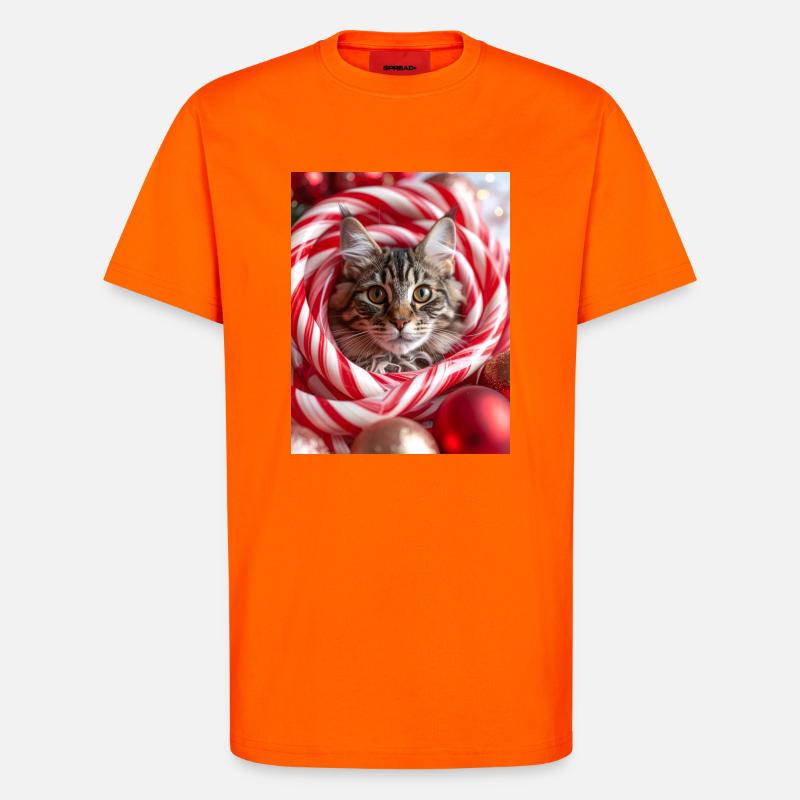 Christmas cat between candy sticks - T-Shirt - made by SPREAD - SUNSET ORANGE