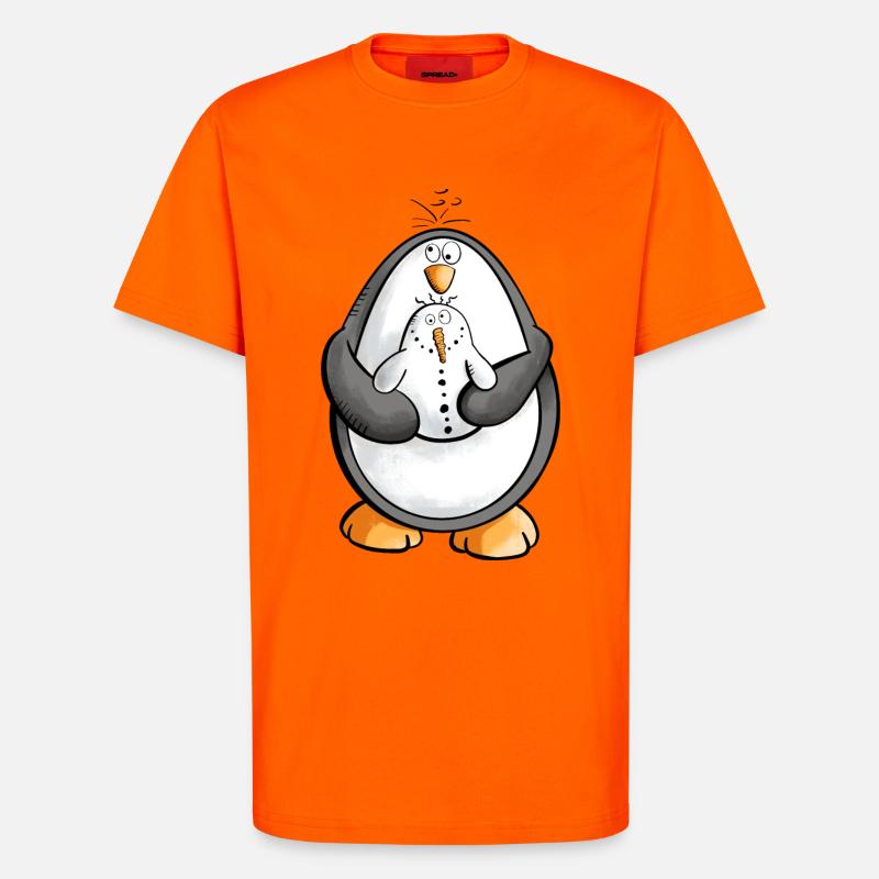Pinguin und Schneemann sind beste Freunde - T-Shirt - made by SPREAD - SUNSET ORANGE