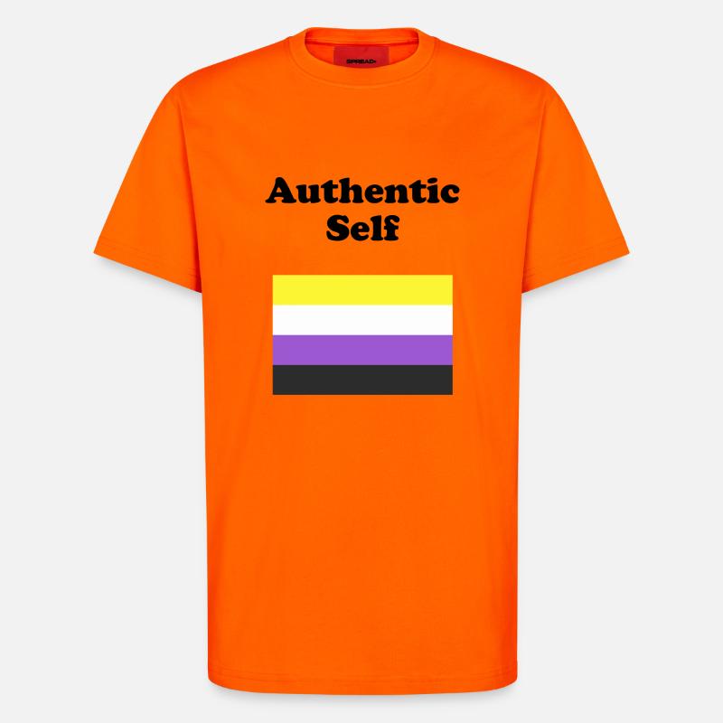 Non Binary Flag Authentic Self - T-Shirt - made by SPREAD - SUNSET ORANGE