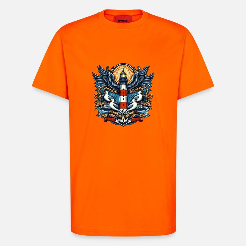 Leuchtturm mit Möwen - T-Shirt - made by SPREAD - SUNSET ORANGE