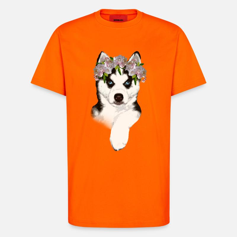 Husky mit Blumenkrone - T-Shirt - made by SPREAD - SUNSET ORANGE