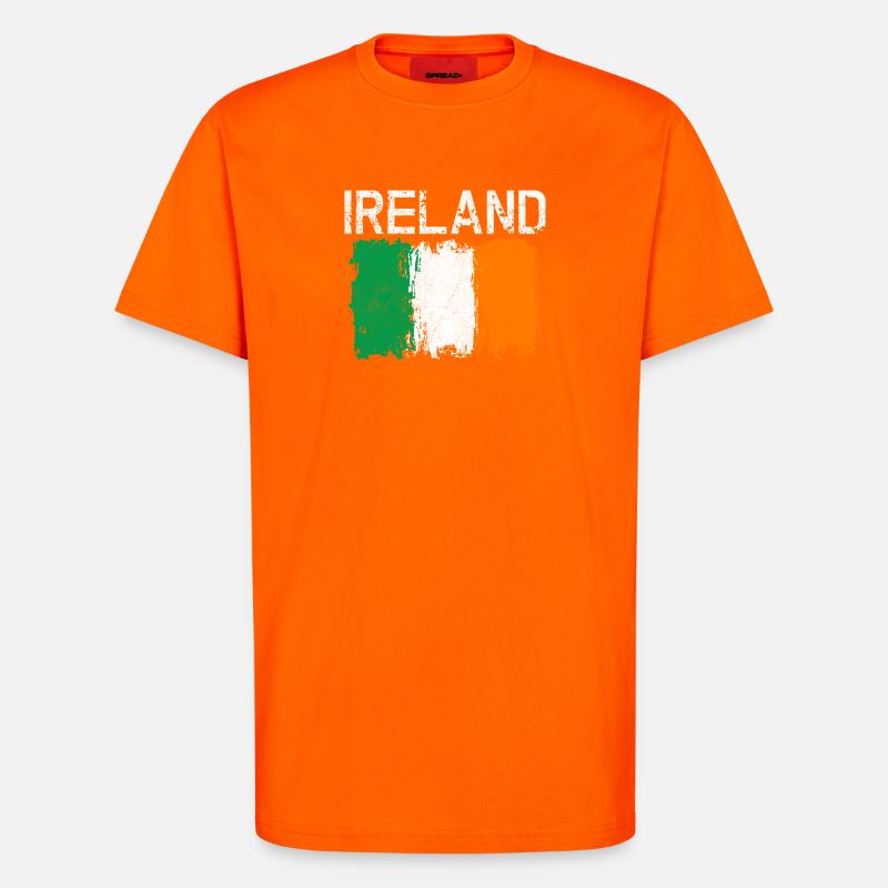 Conception du drapeau Grunge Ireland - T-shirt bio décontracté fabriqué en UE - SUNSET ORANGE