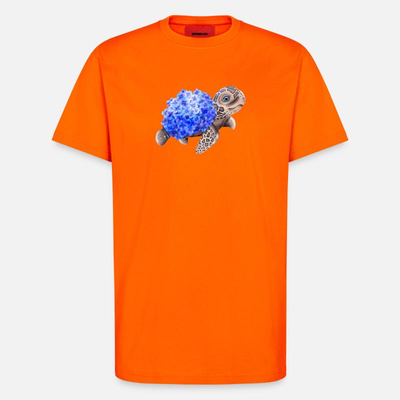 Turtle with Hydrangea - T-Shirt - made by SPREAD - SUNSET ORANGE