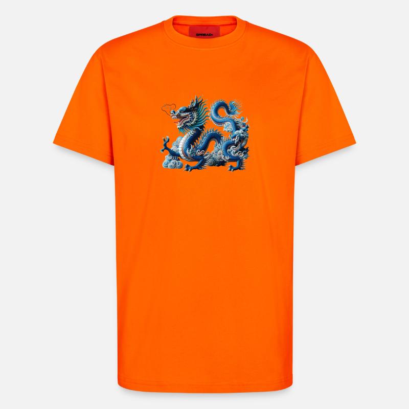 Blauer Drachen im Wolkenfluss - T-Shirt - made by SPREAD - SUNSET ORANGE