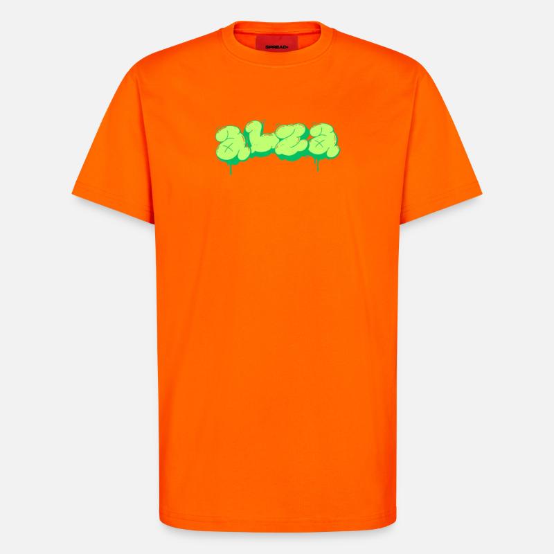 Conception de style graffiti vert vif - T-shirt bio décontracté fabriqué en UE - SUNSET ORANGE