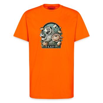 Elegant White Tiger with Floral Accents - T-Shirt - made by SPREAD - SUNSET ORANGE - Front - Alina (178cm) & Michal (187cm)