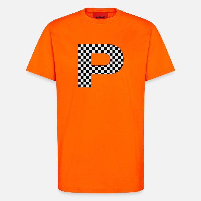 P – Schachbrettmuster Typography Statement - T-Shirt - made by SPREAD - SUNSET ORANGE