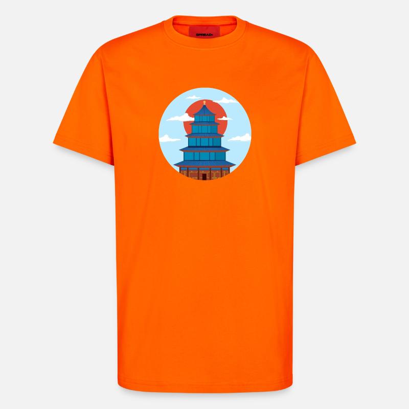 Pagode Traditionnel Bleu et Orange - T-shirt bio décontracté fabriqué en UE - SUNSET ORANGE
