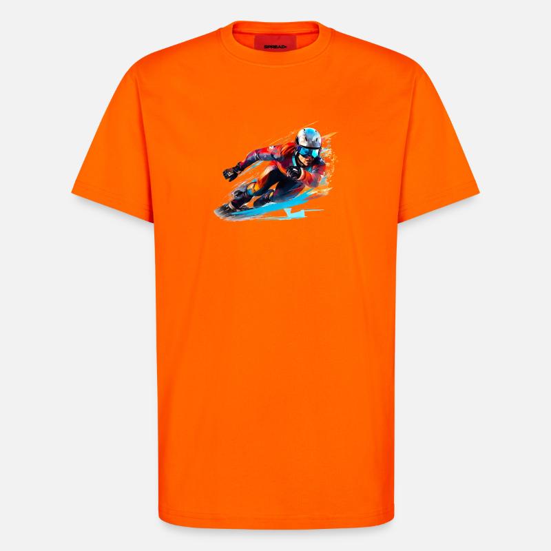 Fahrender Skirennfahrer mit Farbexplosion - T-Shirt - made by SPREAD - SUNSET ORANGE