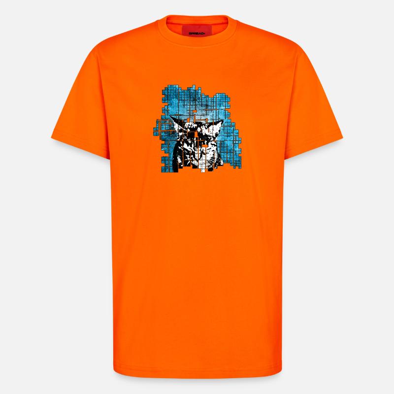 Graffiti-Stil Katzenporträt mit blauer Explosion - T-Shirt - made by SPREAD - SUNSET ORANGE