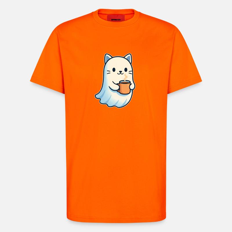 Kaffeegeist Katze mit Becher - T-Shirt - made by SPREAD - SUNSET ORANGE