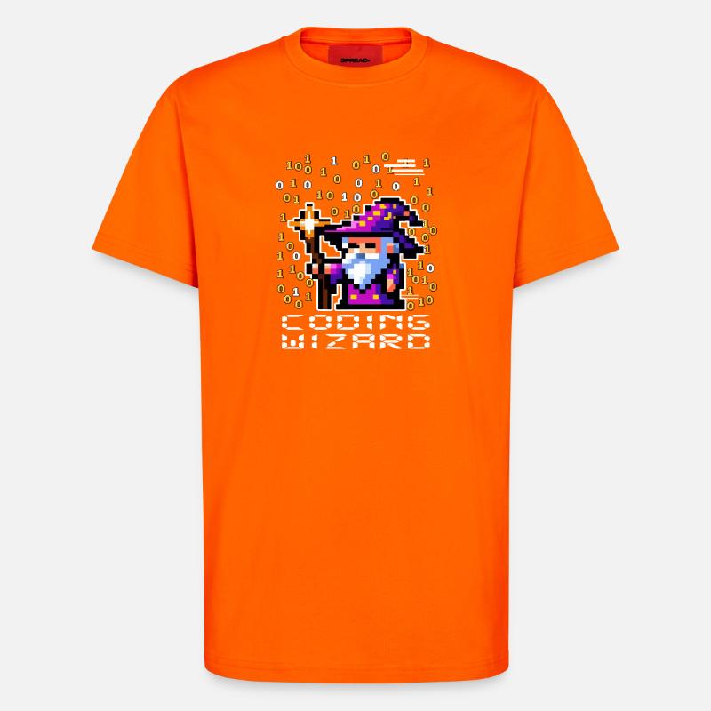 Sorcier Pixel Code - T-shirt bio décontracté fabriqué en UE - SUNSET ORANGE