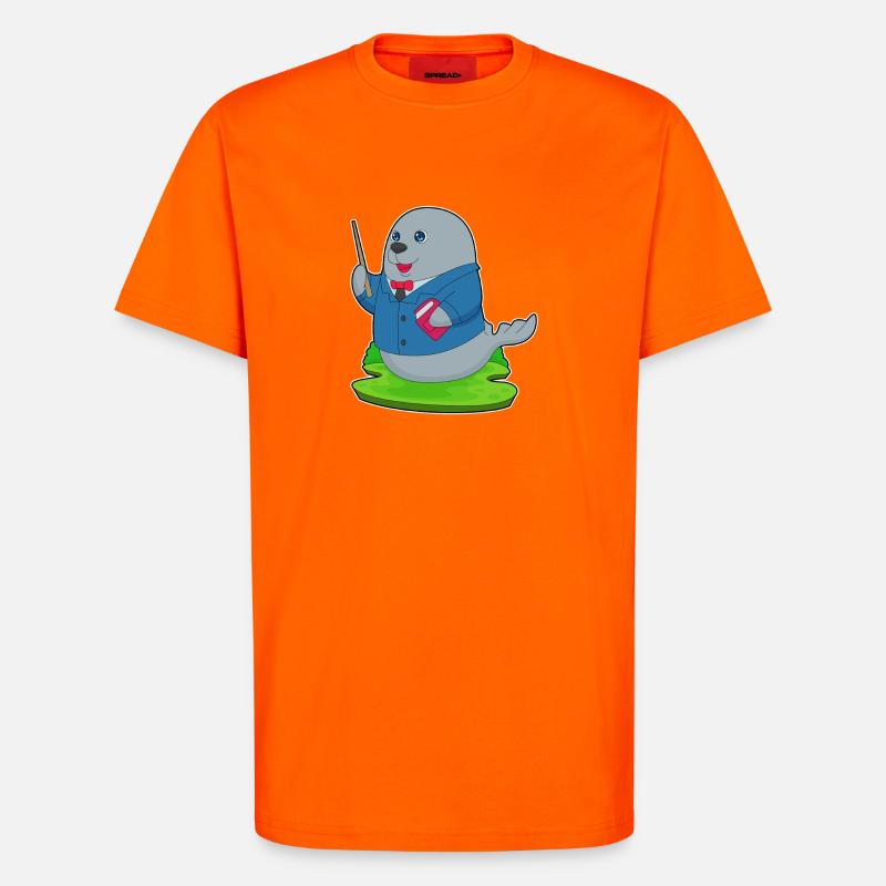 Seehund Lehrer Buch Schule - T-Shirt - made by SPREAD - SUNSET ORANGE