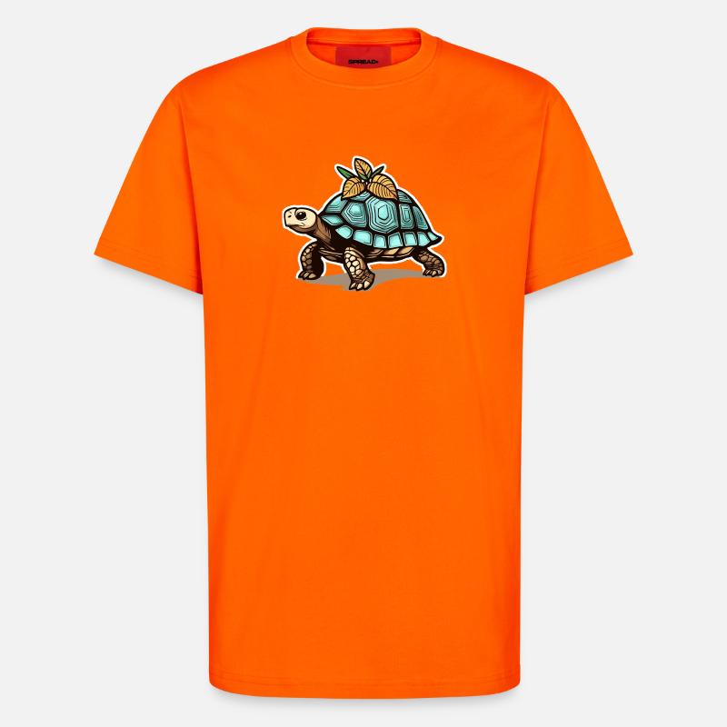 Schildkröte mit blauem Panzer & Blättern - T-Shirt - made by SPREAD - SUNSET ORANGE