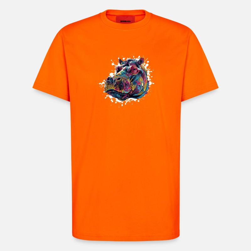 Bunter Hippo Farbspritzer - T-Shirt - made by SPREAD - SUNSET ORANGE