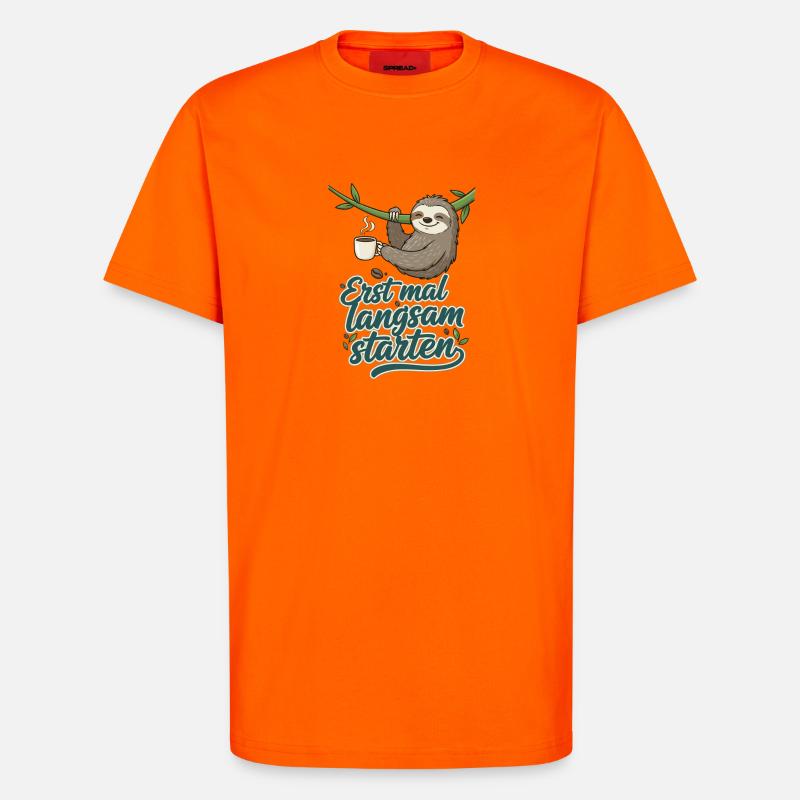 Slow Start Sloth Coffee - T-Shirt - made by SPREAD - SUNSET ORANGE