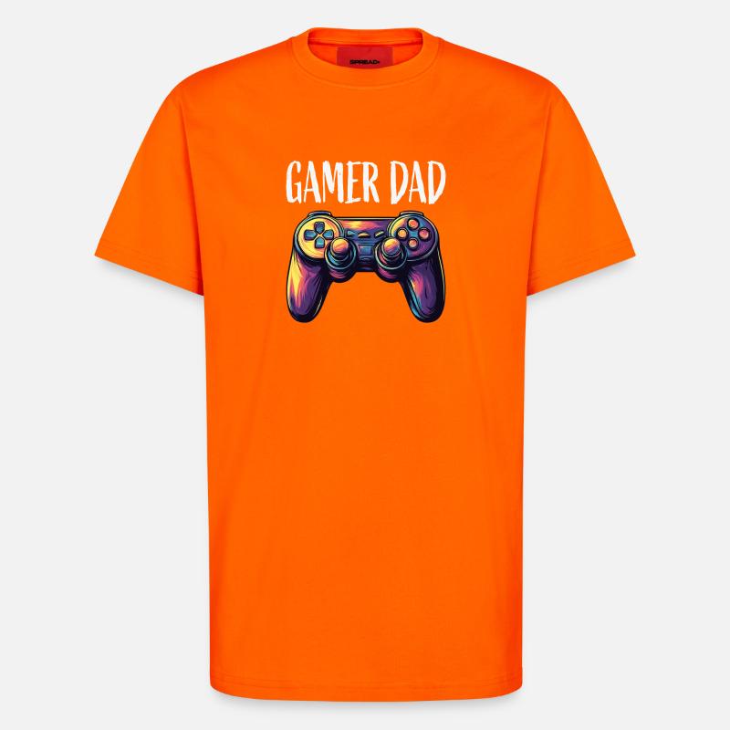Gamer Dad Controller Neon - T-shirt bio décontracté fabriqué en UE - SUNSET ORANGE