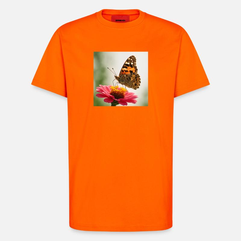 Schmetterling auf einer rosa Blume - T-Shirt - made by SPREAD - SUNSET ORANGE