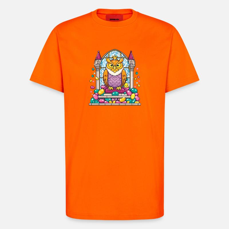 Kronen Eule Thron vor Glasfenster - T-Shirt - made by SPREAD - SUNSET ORANGE