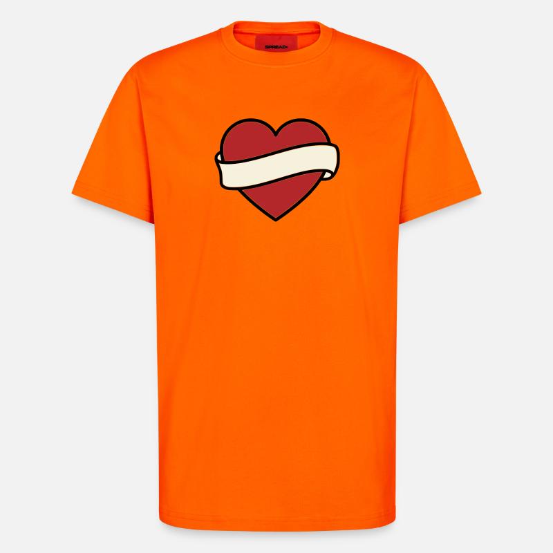 Tattoo Heart Banner Scroll Vector - T-Shirt - made by SPREAD - SUNSET ORANGE