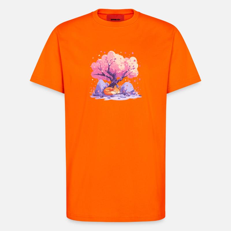 Sleeping fox under cherry tree - T-Shirt - made by SPREAD - SUNSET ORANGE