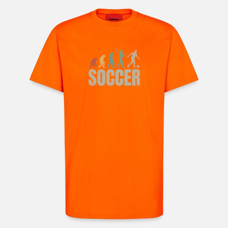 Évolution du football | Évolution du football - T-shirt bio décontracté fabriqué en UE - SUNSET ORANGE