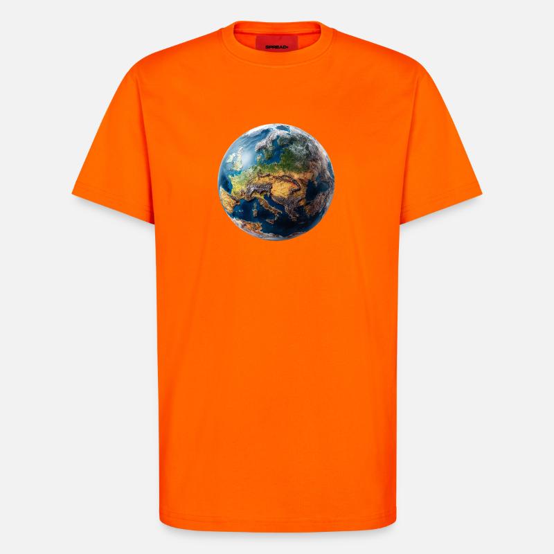 Globe Design: Europe-Asia Landscape - T-Shirt - made by SPREAD - SUNSET ORANGE