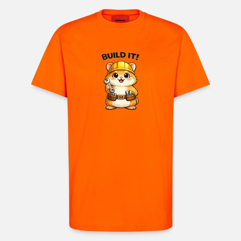 Construction trolley: construction helmet and tools - T-Shirt - made by SPREAD - SUNSET ORANGE