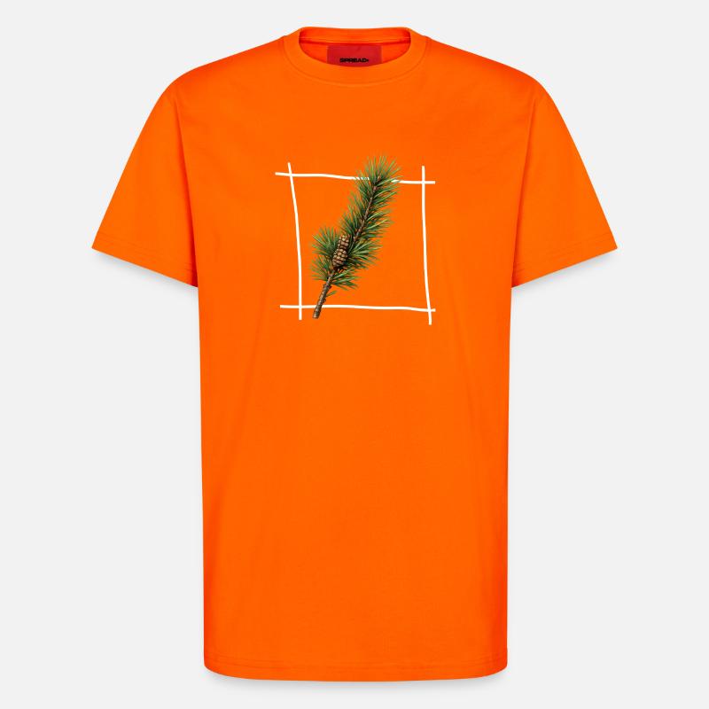 Pine Branch Minimal Frame - T-Shirt - made by SPREAD - SUNSET ORANGE