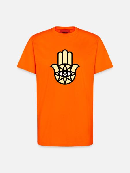 Hamsa Main de Fatima - T-shirt bio décontracté fabriqué en UE - SUNSET ORANGE