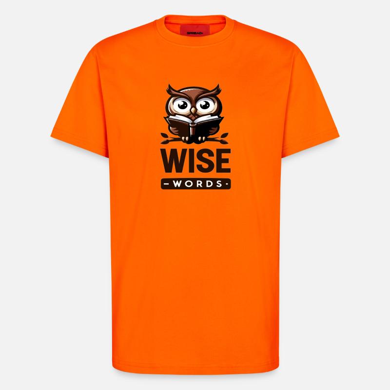 Weise Eule mit Buch – Wörter - T-Shirt - made by SPREAD - SUNSET ORANGE