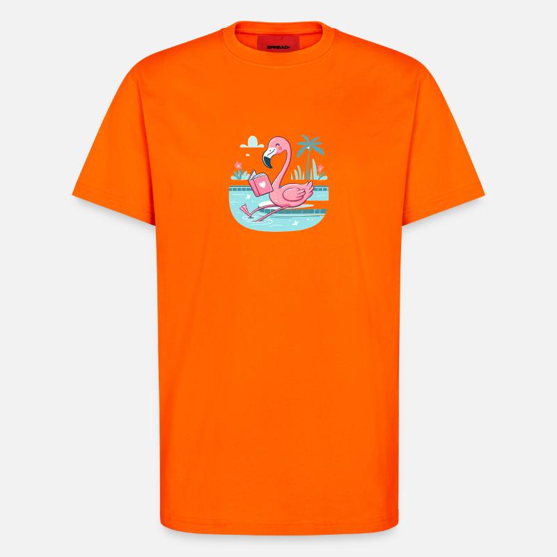 Flamingo am Pool – Buchzeit - T-Shirt - made by SPREAD - SUNSET ORANGE