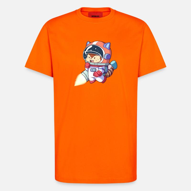 Astronaute chat en combinaison spatiale - T-shirt bio décontracté fabriqué en UE - SUNSET ORANGE