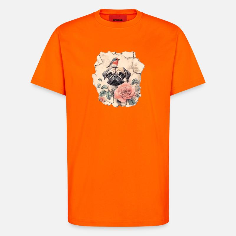 Mops mit Rotkehlchen - T-Shirt - made by SPREAD - SUNSET ORANGE