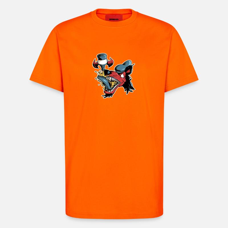 Wolf und fliegendes Bier - T-Shirt - made by SPREAD - SUNSET ORANGE