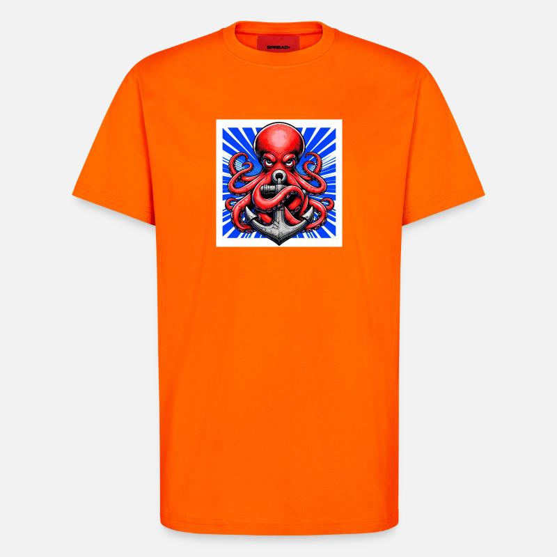 Oktopus umarmt einen Anker - T-Shirt - made by SPREAD - SUNSET ORANGE