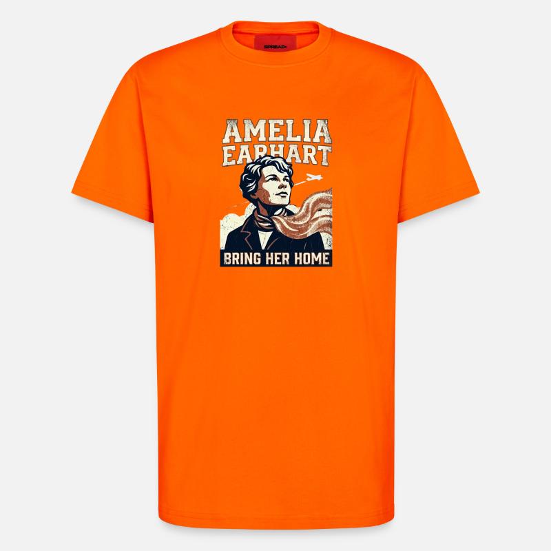 Amelia Earhart – Bring Her Home - T-Shirt - made by SPREAD - SUNSET ORANGE