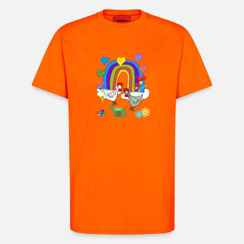 Kinder Fantasy Regenbogen Blumen Hühner  - T-Shirt - made by SPREAD - SUNSET ORANGE