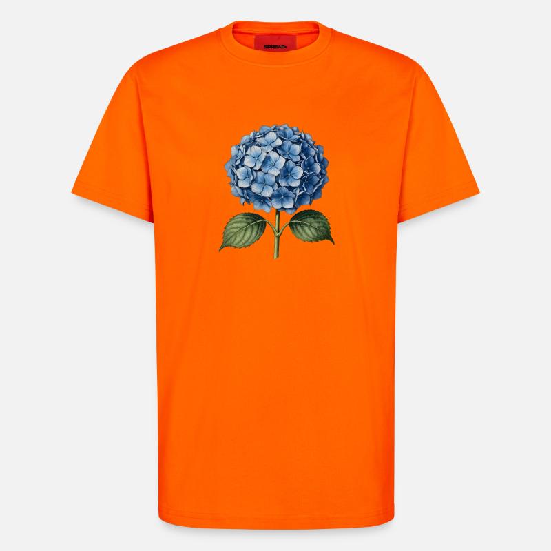 Illustrationsstich einer blauen Hortensie - T-Shirt - made by SPREAD - SUNSET ORANGE