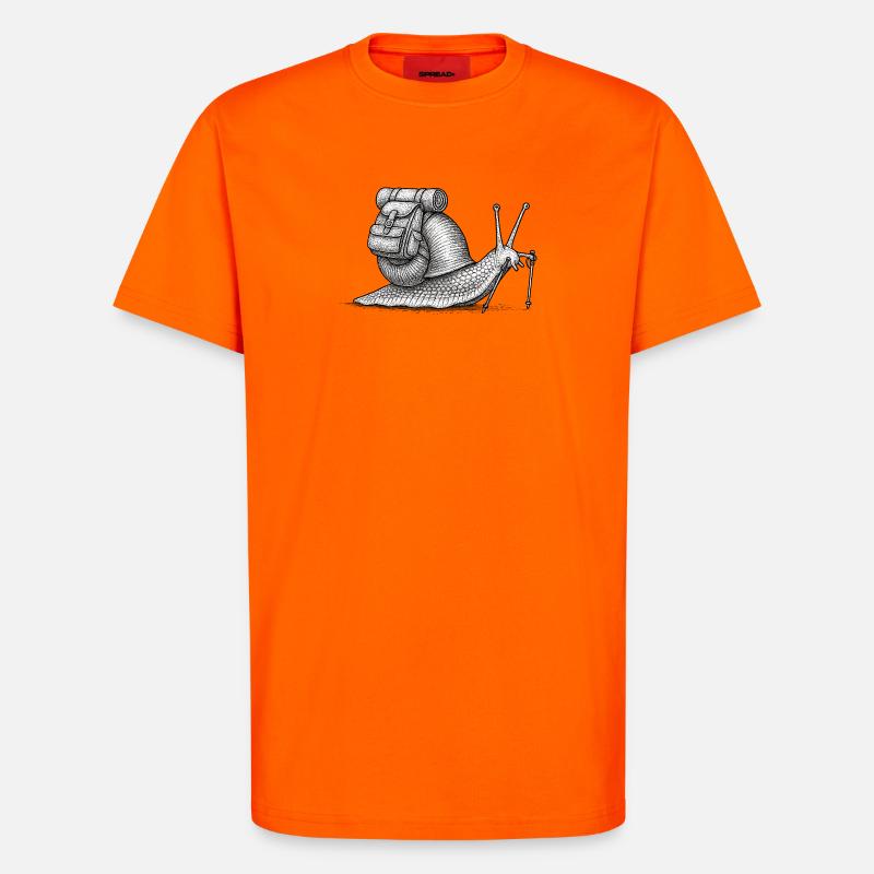 Snail Trekker with Pack - T-Shirt - made by SPREAD - SUNSET ORANGE