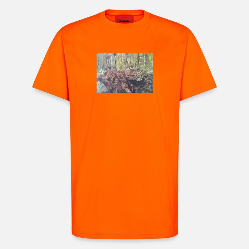 Baumstämme im Wald – eine impressionistische Landschaft - T-Shirt - made by SPREAD - SUNSET ORANGE