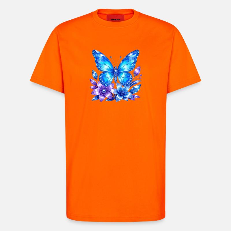 Blauer Schmetterling mit Lavendelblüten - T-Shirt - made by SPREAD - SUNSET ORANGE
