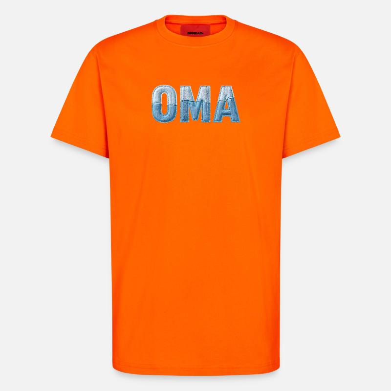 Oma Denim Schriftzug Patchwork Trend - T-Shirt - made by SPREAD - SUNSET ORANGE