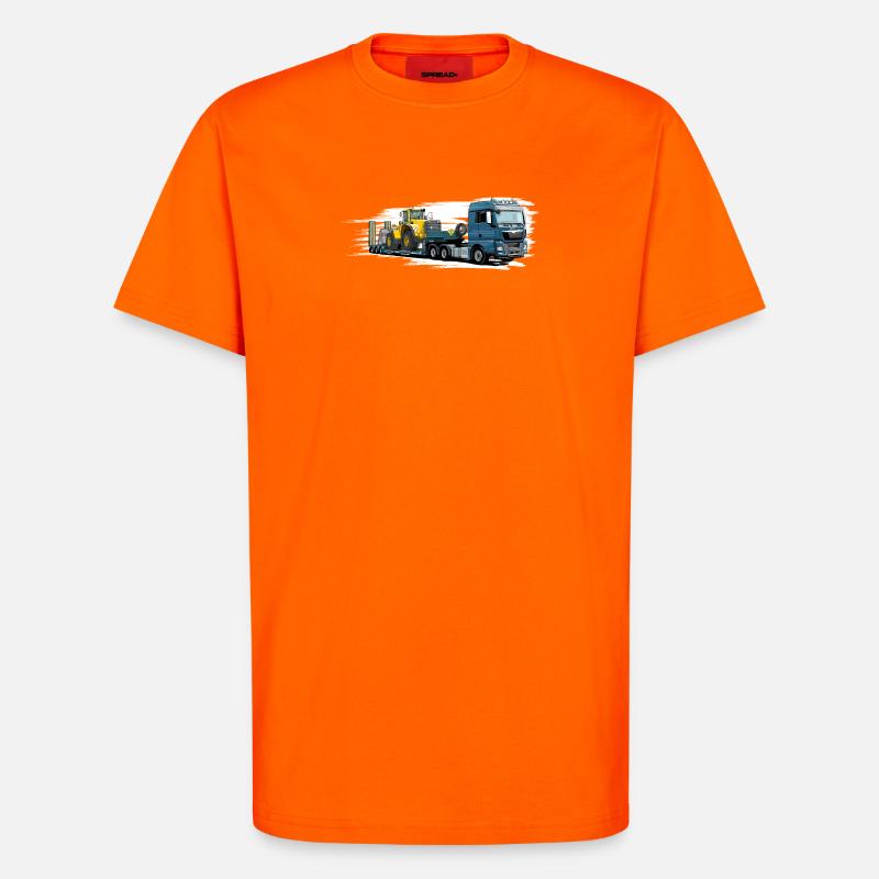 Low-loader with wheel loader - T-Shirt - made by SPREAD - SUNSET ORANGE