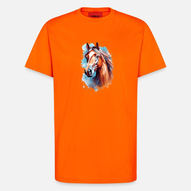 Conception du cheval Aqaurell - T-shirt bio décontracté fabriqué en UE - SUNSET ORANGE