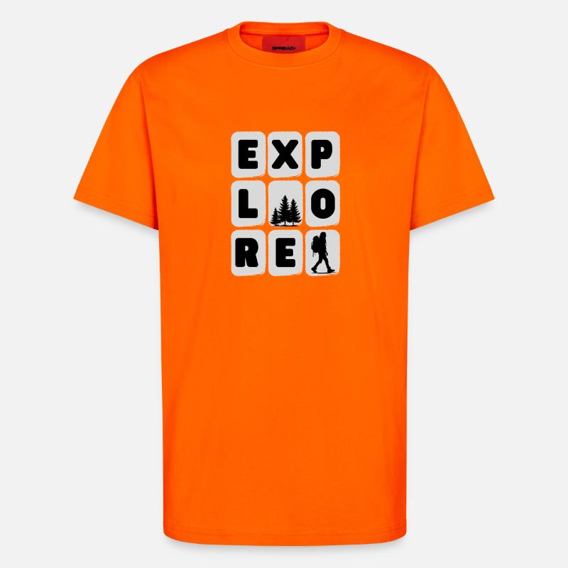 Conception de silhouette de randonnée aventureuse - T-shirt bio décontracté fabriqué en UE - SUNSET ORANGE