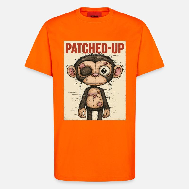 Patchwork Affe: Gepatcht und Tapfer - T-Shirt - made by SPREAD - SUNSET ORANGE